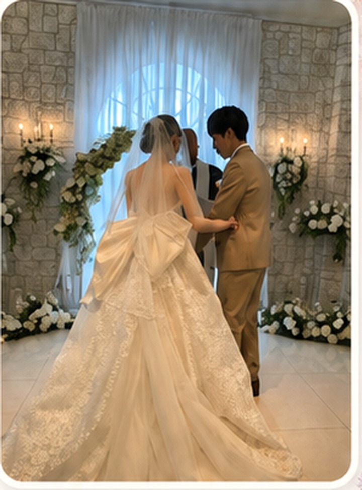 チャペルで挙式中の新郎新婦
